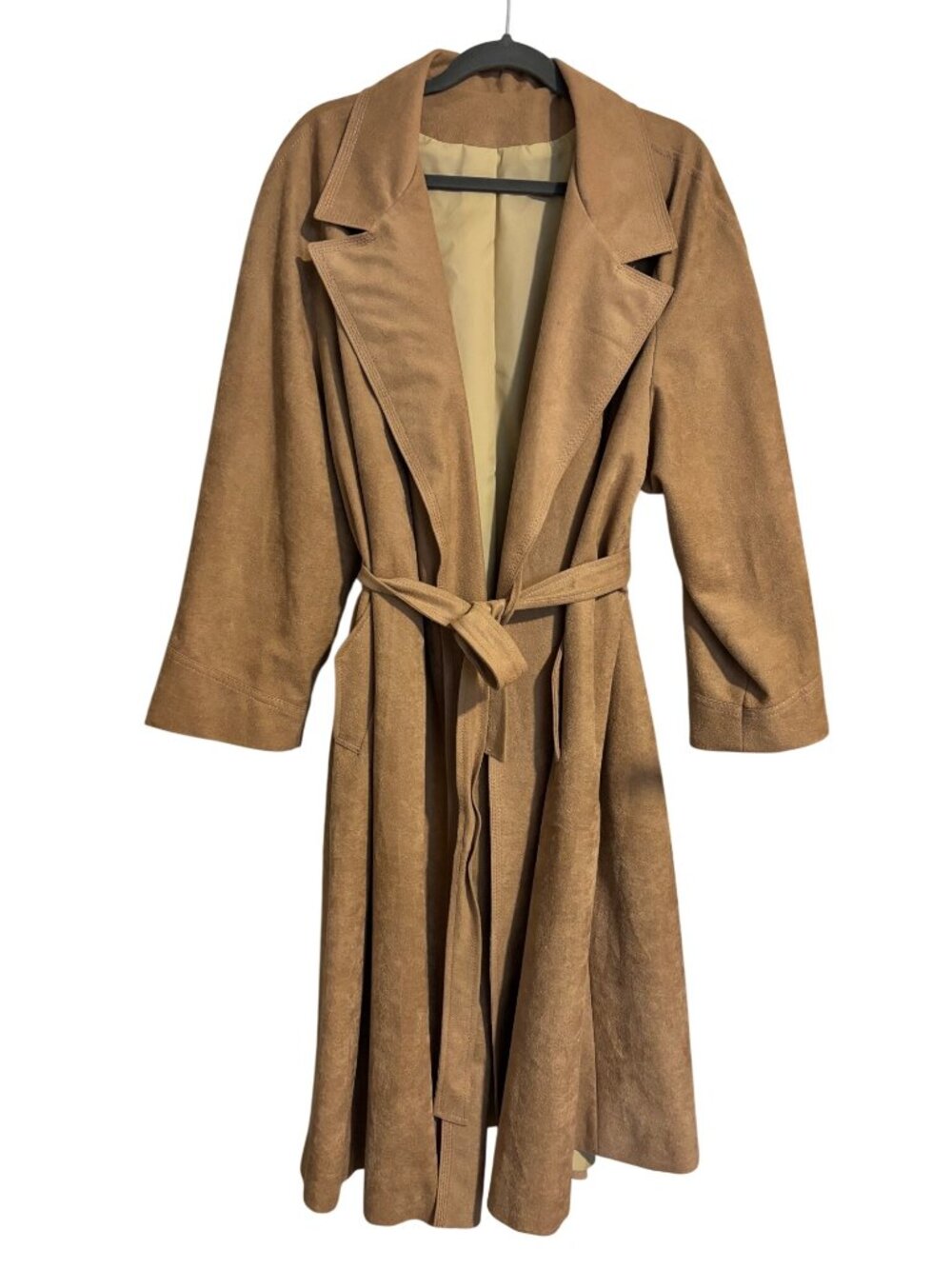 Foxland By Lanson Tan Wrap Trench Coat Belted Made In USA Union Label Vintage M - Picture 3 of 13